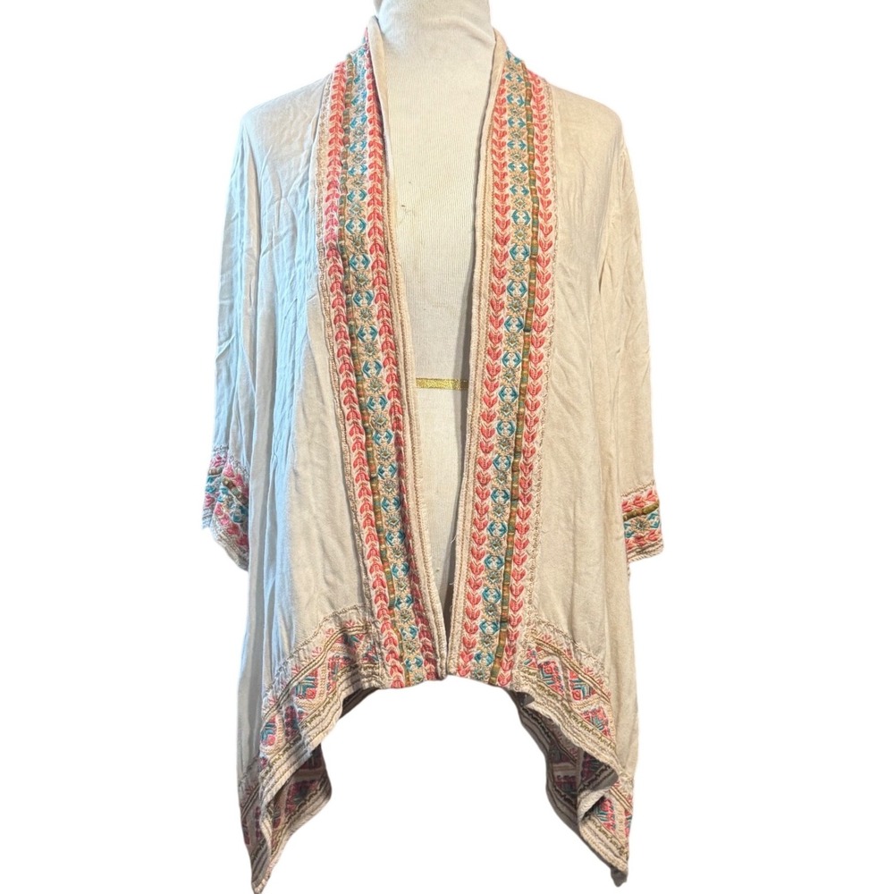 Andree by Unit Cardigan Womens Small Embroidered Boho Open Front Beige